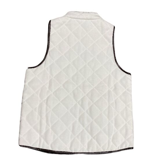 TCEC Cream & Brown Trim Quilted Full-Zip Vest NWOT - Picture 2 of 5